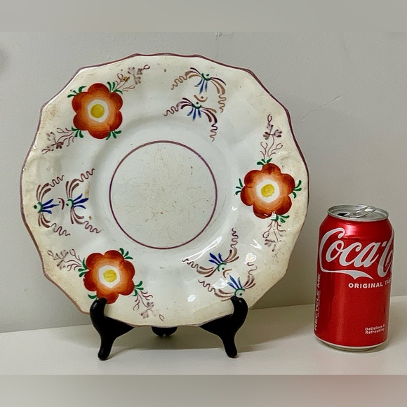 19th Century Antique Gaudy Welsh 12 Sided Scalloped Hand Painted Biscuit Tray - Picture 1 of 12